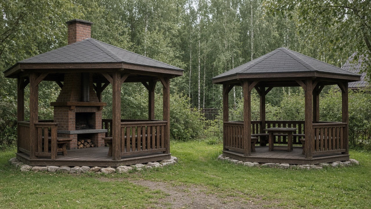 Две беседки: с каменным камином и без очага