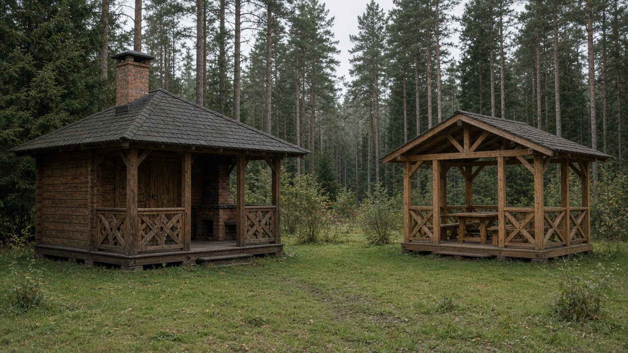 Беседка с печным комплексом и открытая беседка без печи