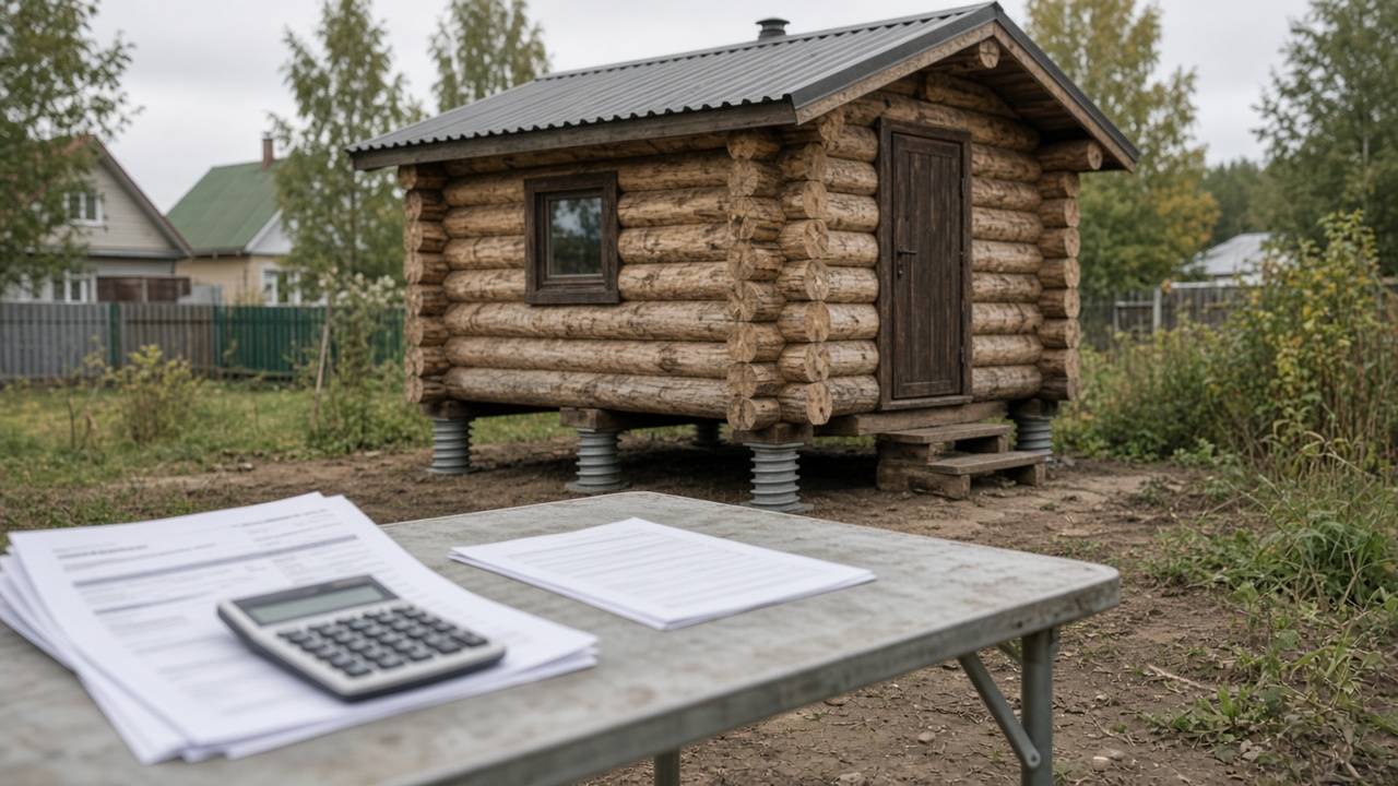 Компактный сруб ручной рубки и размытые сметные листы