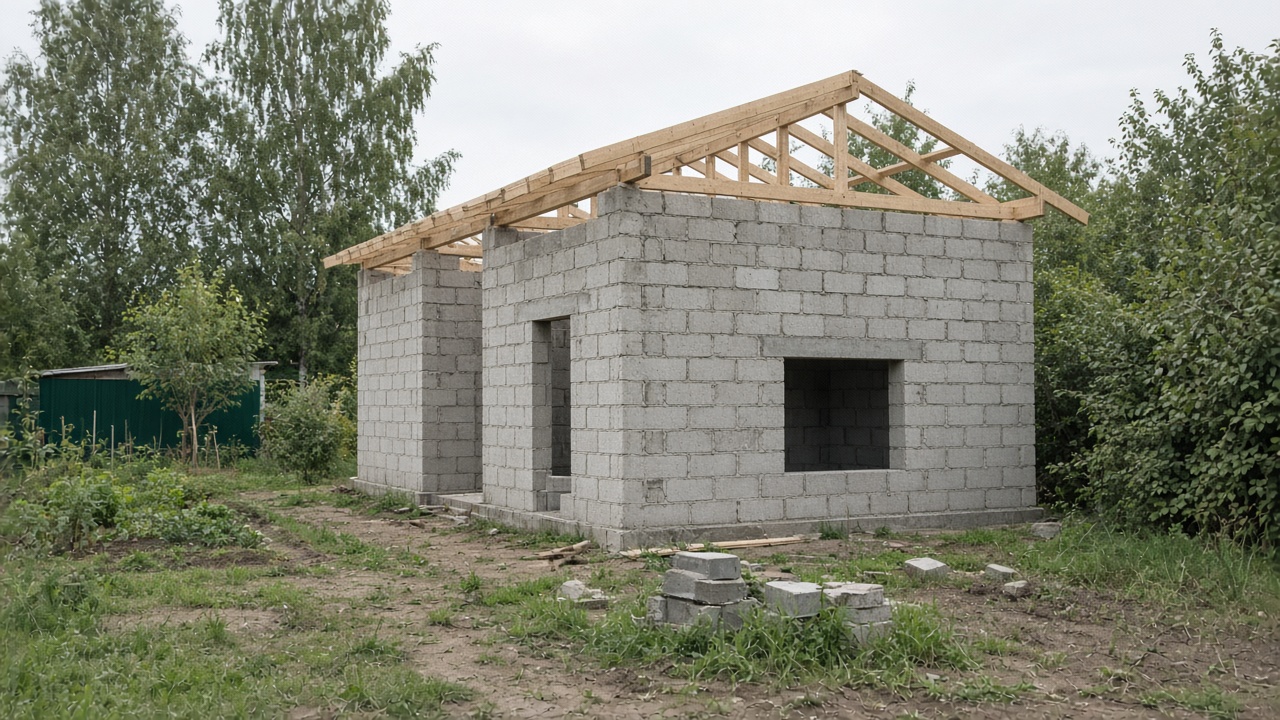 Коробка бани из керамзитоблоков без фасадной отделки