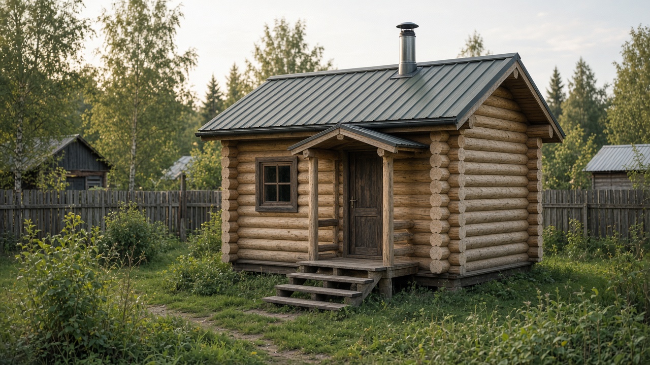 Небольшая баня из оцилиндровки на участке