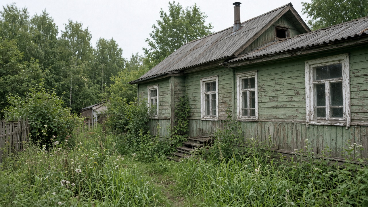 Старый дачный дом без отделки на участке