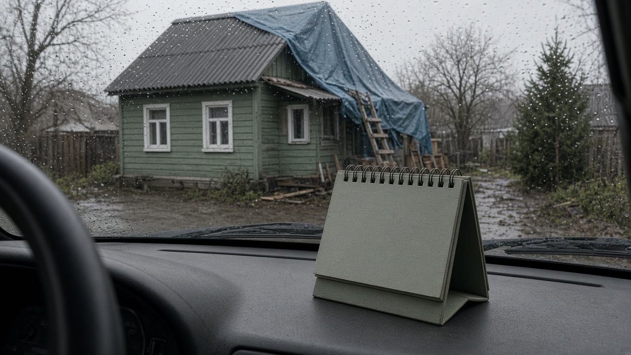 Стройка под дождём и календарь