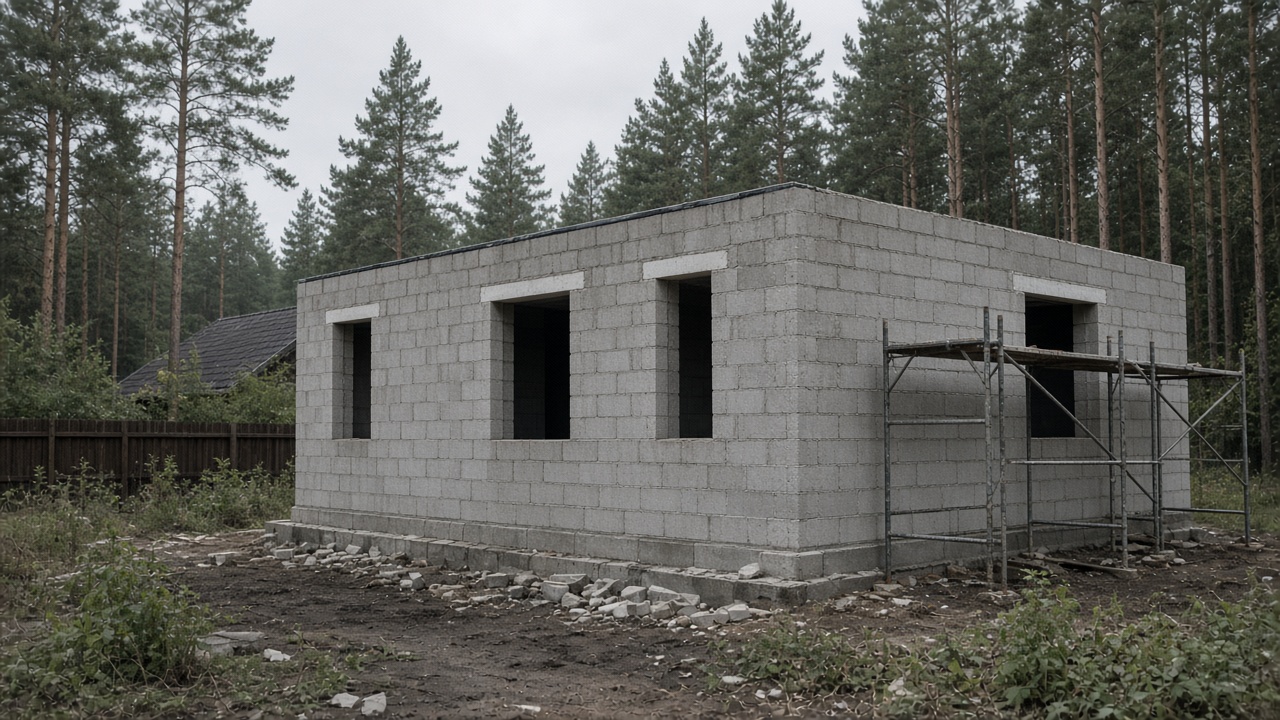 Газобетонная коробка с перемычками и окнами