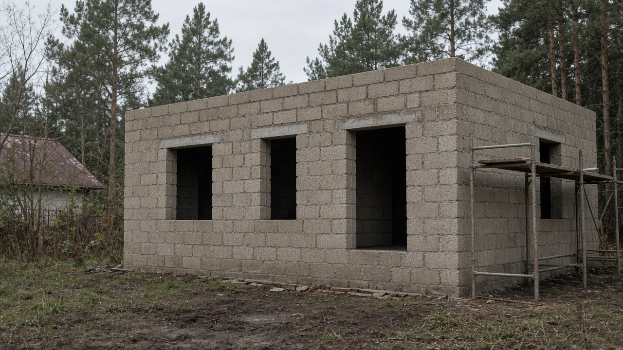 Коробка из керамзитобетонных блоков с проёмами