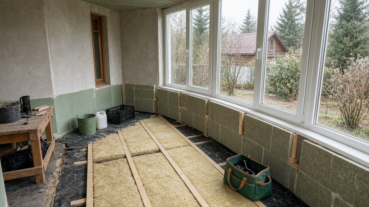 Утепление парапета и пола остеклённого балкона в работе