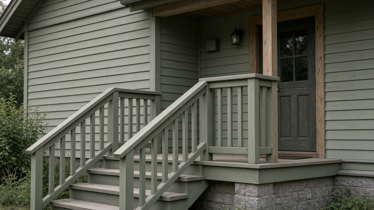 Перила вдоль ступеней и края площадки высокого крыльца