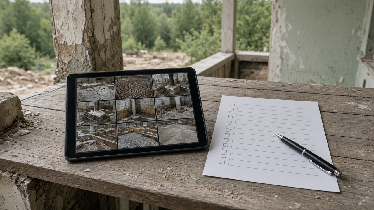 Подписанный список недоделок и фотоархив на планшете