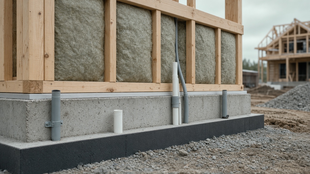 Лёгкая лента, трубы инженерии и каркасная стена