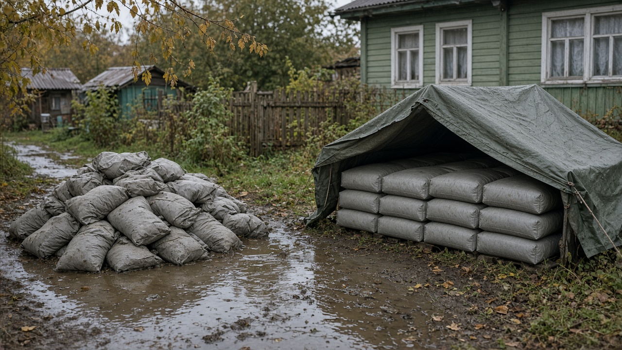 Лишние мешки цемента под дождём