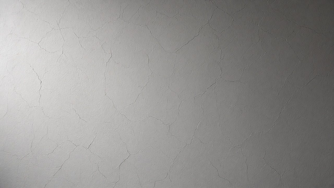 Сетка мелких волосяных трещин на свежей гипсовой штукатурке, боковой свет