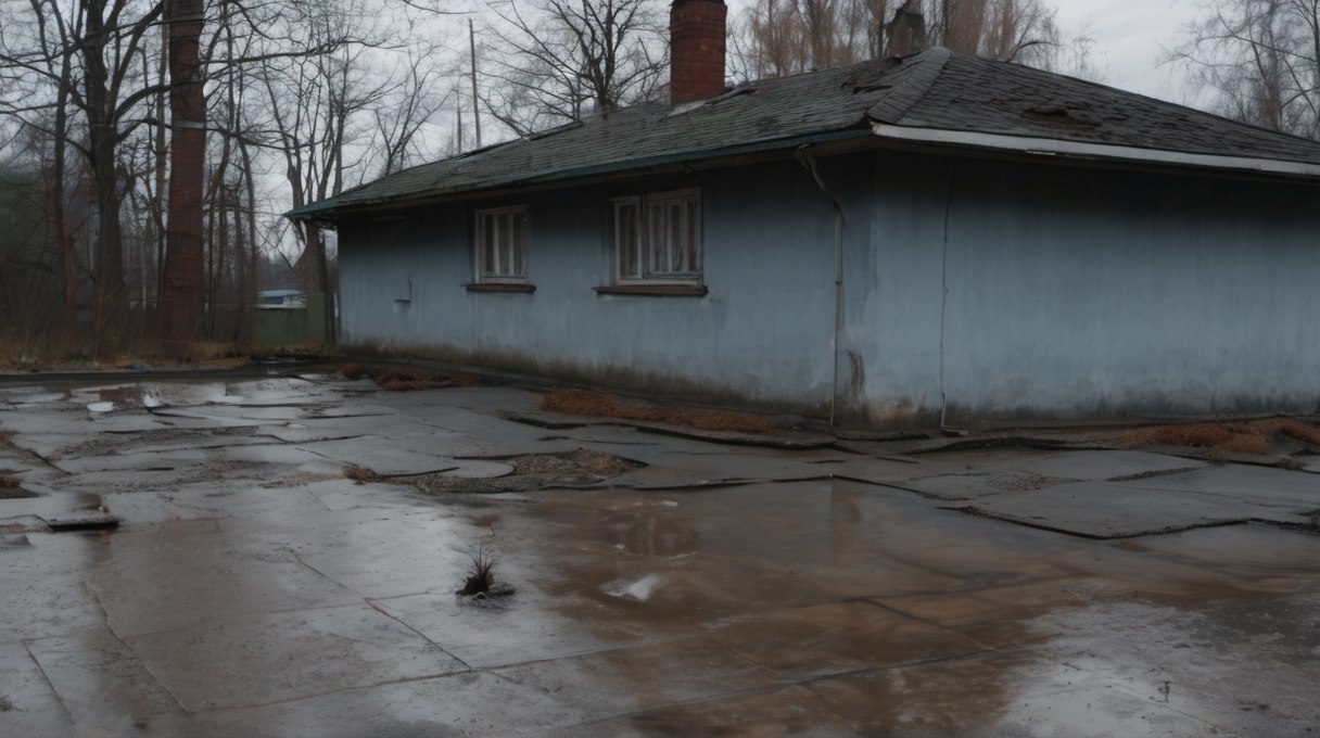 Просевшая кромка отмостки у дома