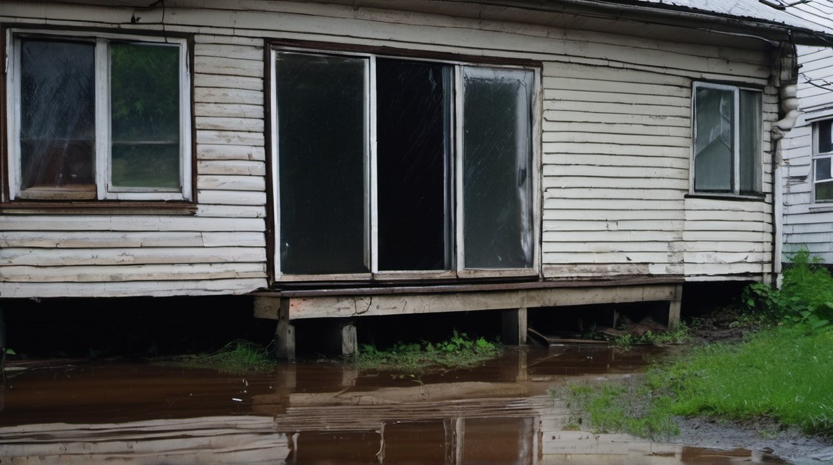 Вода у стены дома с террасы