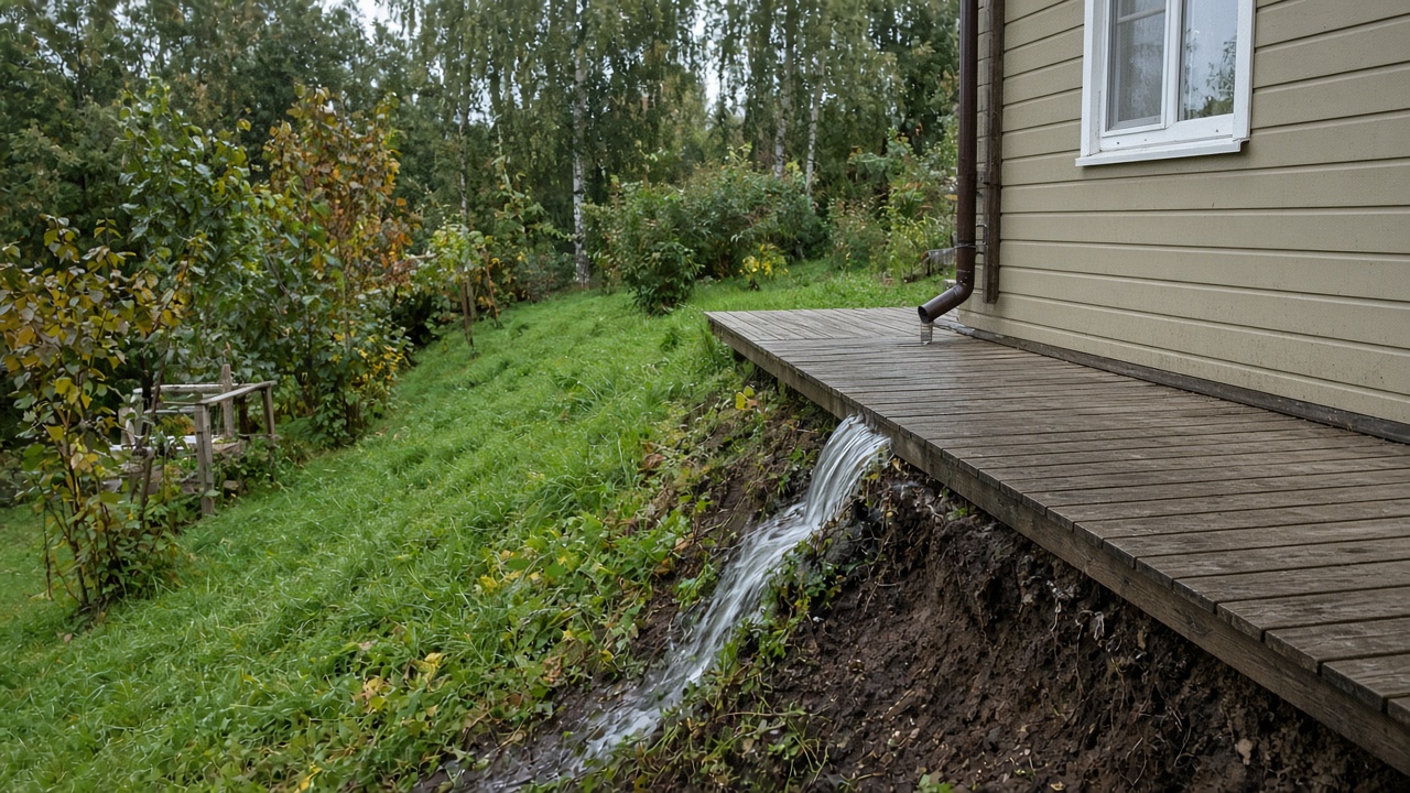 Вода стекает с террасы по уклону
